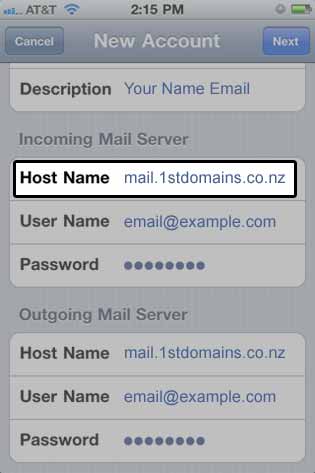 iphone incoming mail server host name